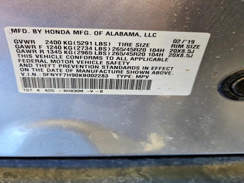 46241196 :رقم المزاد ، 5FNYF7H90KB002283 vin ، 2019 Honda Passport مزاد بيع