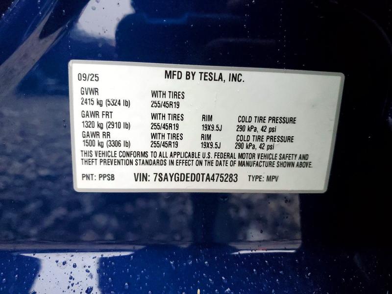 2026 Tesla Model Y მანქანა იყიდება აუქციონზე, vin: 7SAYGDED0TA475283, აუქციონის ნომერი: 45456936