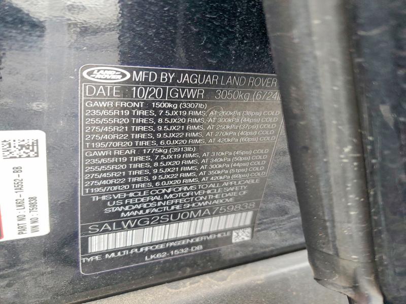 79941575 :رقم المزاد ، SALWG2SU0MA759838 vin ، 2021 Land Rover Range Rover Sport مزاد بيع