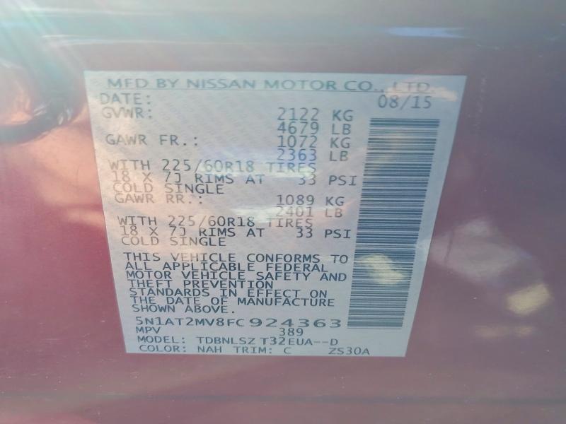 47373426 :رقم المزاد ، 5N1AT2MV8FC924363 vin ، 2015 Nissan Rogue مزاد بيع