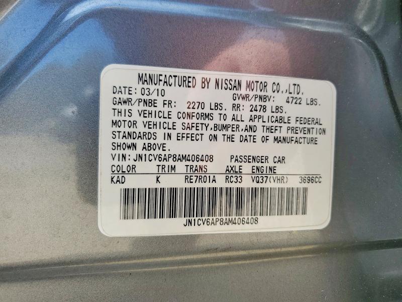 46496156 :رقم المزاد ، JN1CV6AP8AM406408 vin ، 2010 Infiniti G37 Sedan مزاد بيع