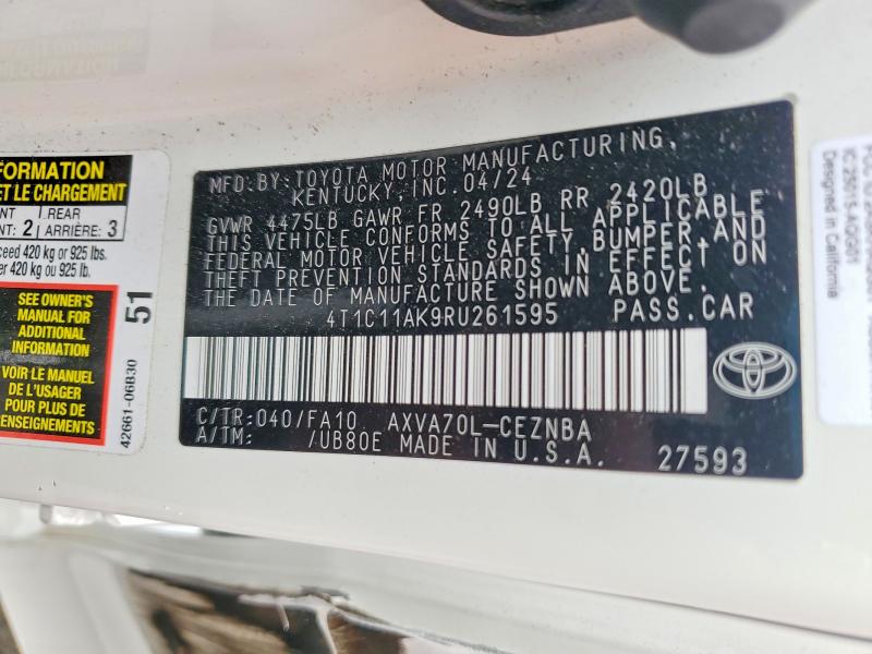 Auction sale of the 2024 Toyota Camry, vin: 4T1C11AK9RU261595, lot number: 47990616