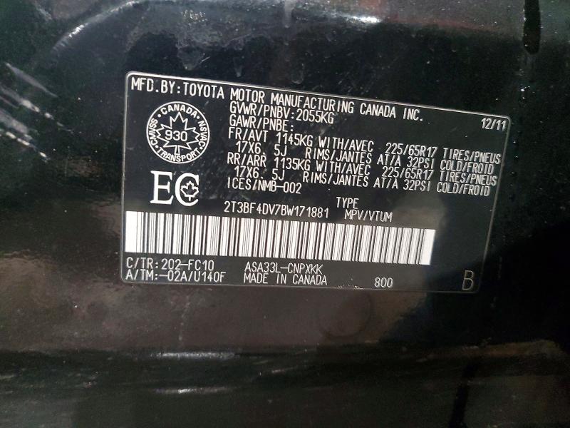 Продажа на аукционе авто 2011 Toyota Rav4, vin: 2T3BF4DV7BW171881, номер лота: 41820916