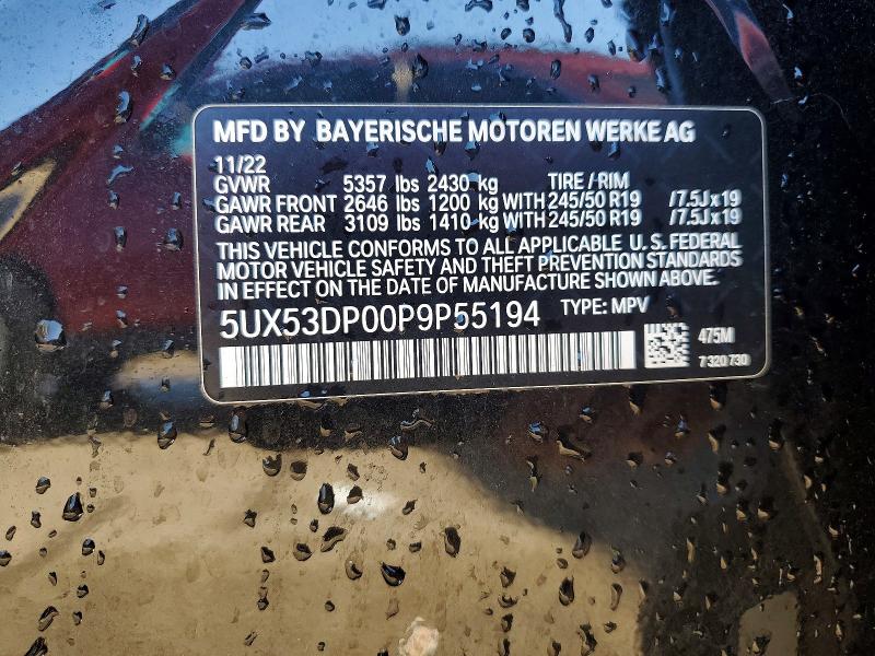 46382916 :رقم المزاد ، 5UX53DP00P9P55194 vin ، 2023 Bmw X3 مزاد بيع