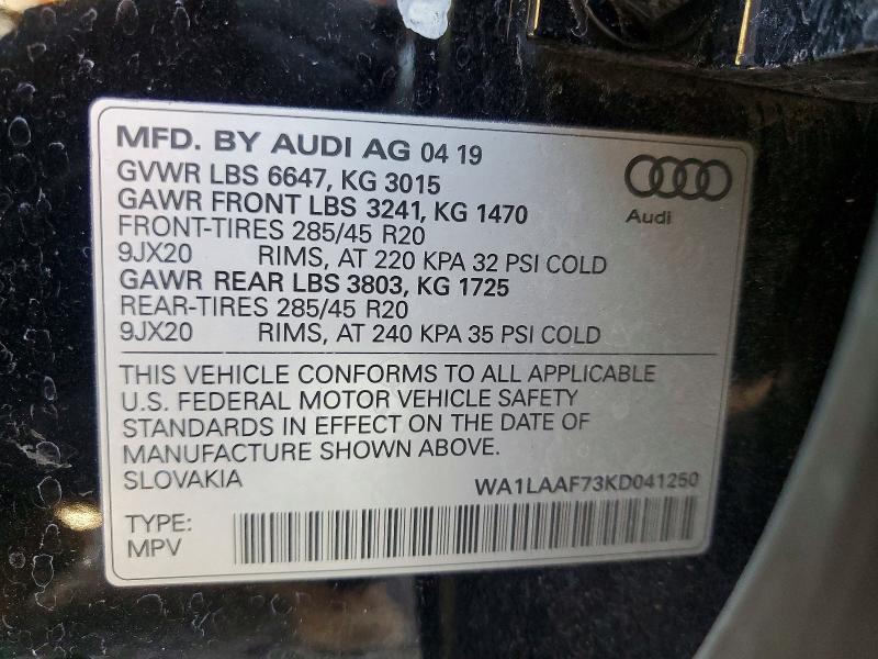 Продаж на аукціоні авто 2019 Audi Q7, vin: WA1LAAF73KD041250, номер лоту: 45868286