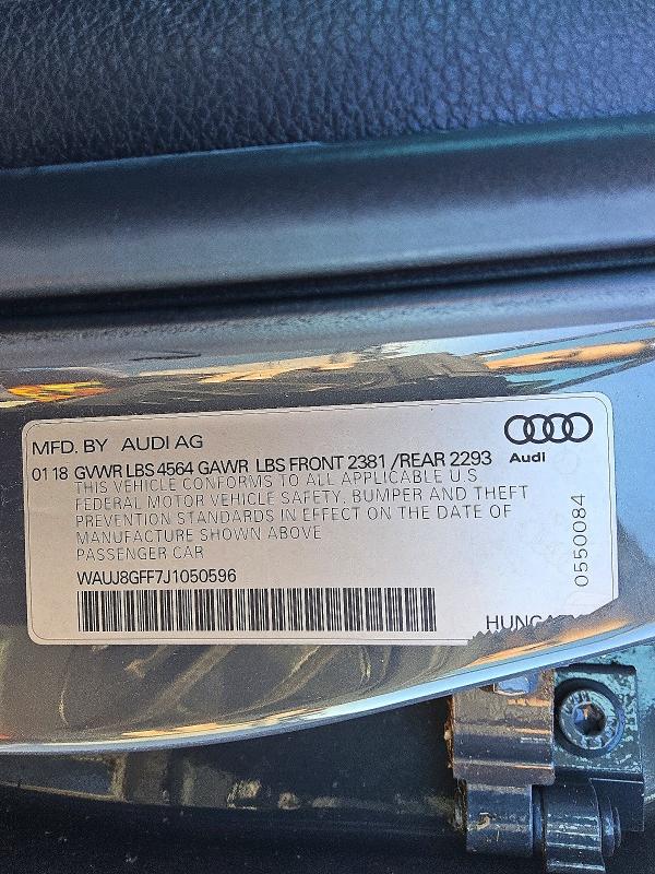Aukcja sprzedaży 2018 Audi A3, vin: WAUJ8GFF7J1050596, numer aukcji: 79009955