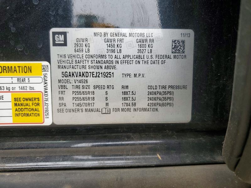 46824106 :رقم المزاد ، 5GAKVAKD7EJ219251 vin ، 2014 Buick Enclave مزاد بيع
