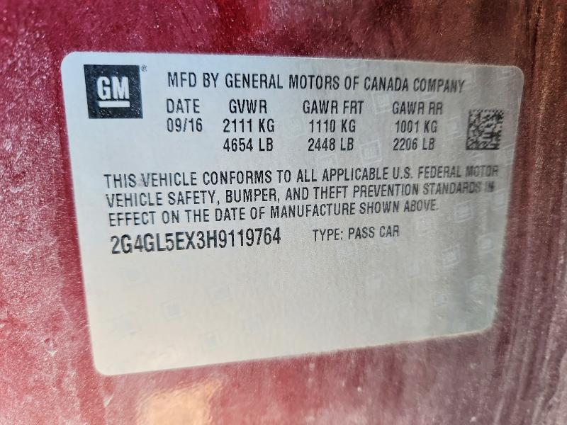 45947166 :رقم المزاد ، 2G4GL5EX3H9119764 vin ، 2017 Buick Regal مزاد بيع