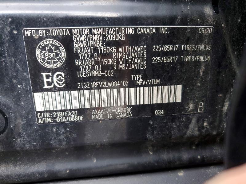 2020 Toyota Rav4 მანქანა იყიდება აუქციონზე, vin: 2T3Z1RFV2LW084107, აუქციონის ნომერი: 79391155