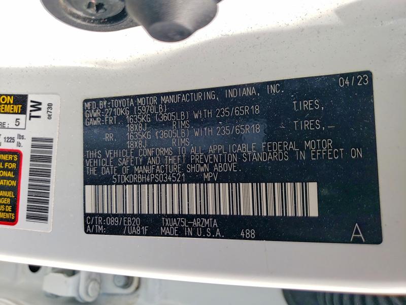 Продажа на аукционе авто 2023 Toyota Highlander, vin: 5TDKDRBH4PS034521, номер лота: 47433016