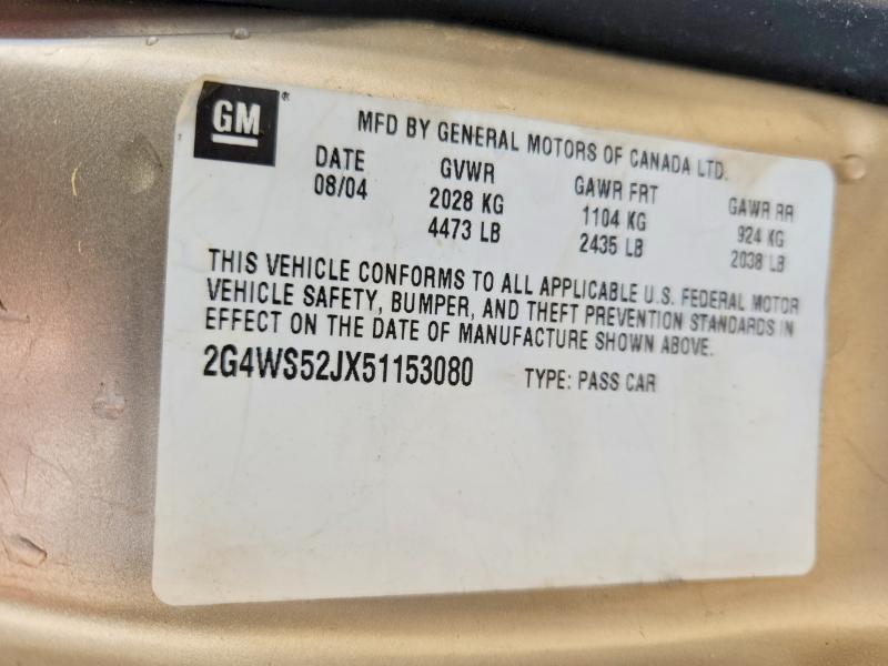 2005 Buick Century მანქანა იყიდება აუქციონზე, vin: 2G4WS52JX51153080, აუქციონის ნომერი: 41806246