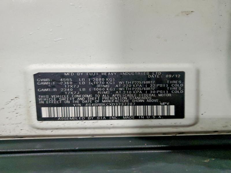 45797576 :رقم المزاد ، 4S4BRBKCXD3237287 vin ، 2013 Subaru Outback مزاد بيع