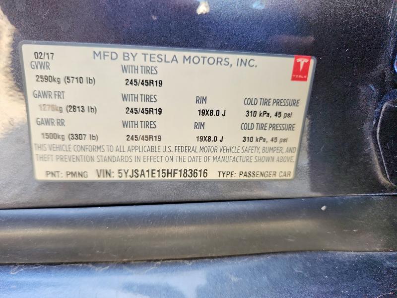 Aukcja sprzedaży 2017 Tesla Model S, vin: 5YJSA1E15HF183616, numer aukcji: 41863556