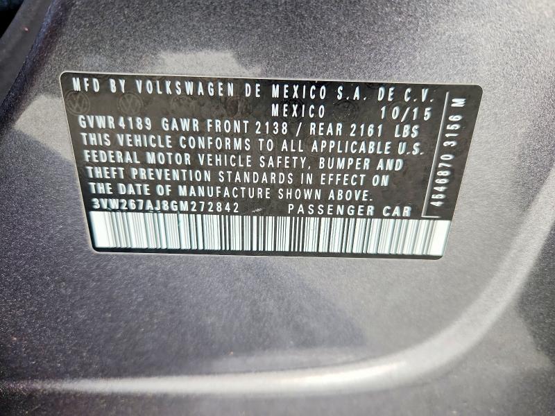 48087176 :رقم المزاد ، 3VW267AJ8GM272842 vin ، 2016 Volkswagen Jetta مزاد بيع