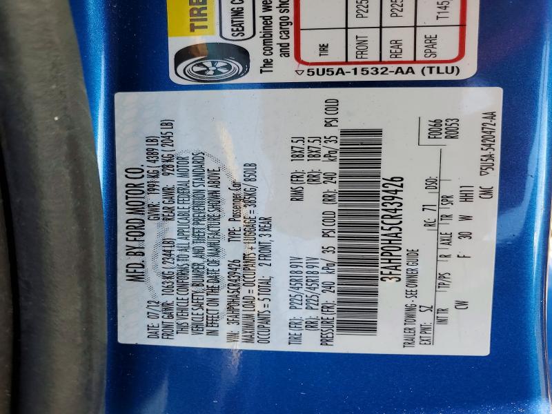 41874636 :رقم المزاد ، 3FAHP0HA5CR439426 vin ، 2012 Ford Fusion مزاد بيع
