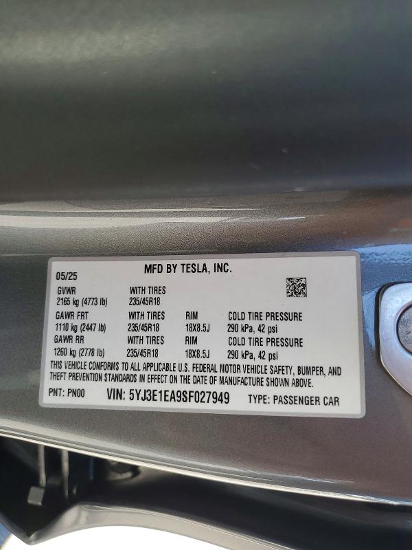 Aukcja sprzedaży 2021 Tesla Model Y, vin: 5YJ3E1EA9SF027949, numer aukcji: 45951956