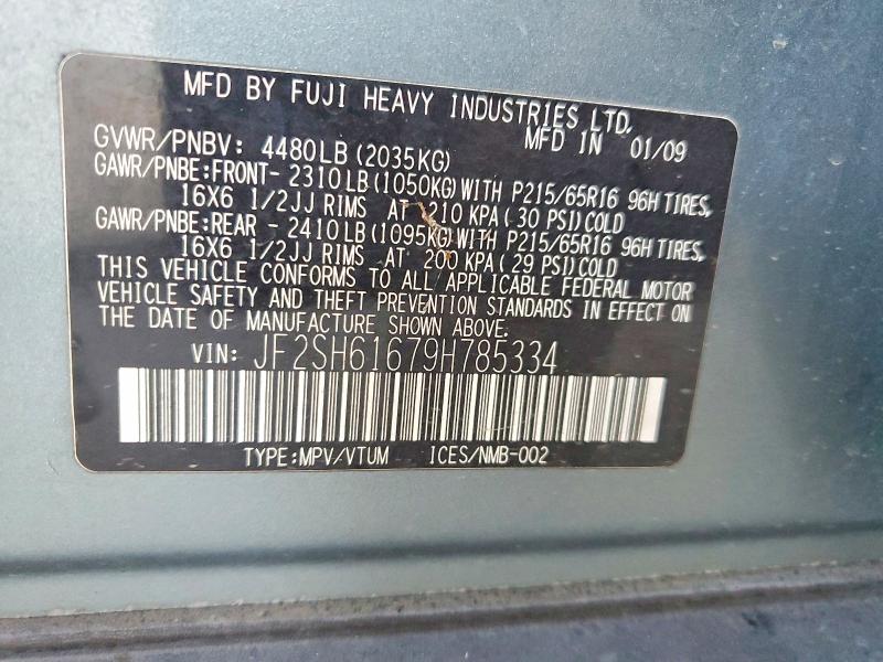 Aukcja sprzedaży 2009 Subaru Forester, vin: JF2SH61679H785334, numer aukcji: 47659126