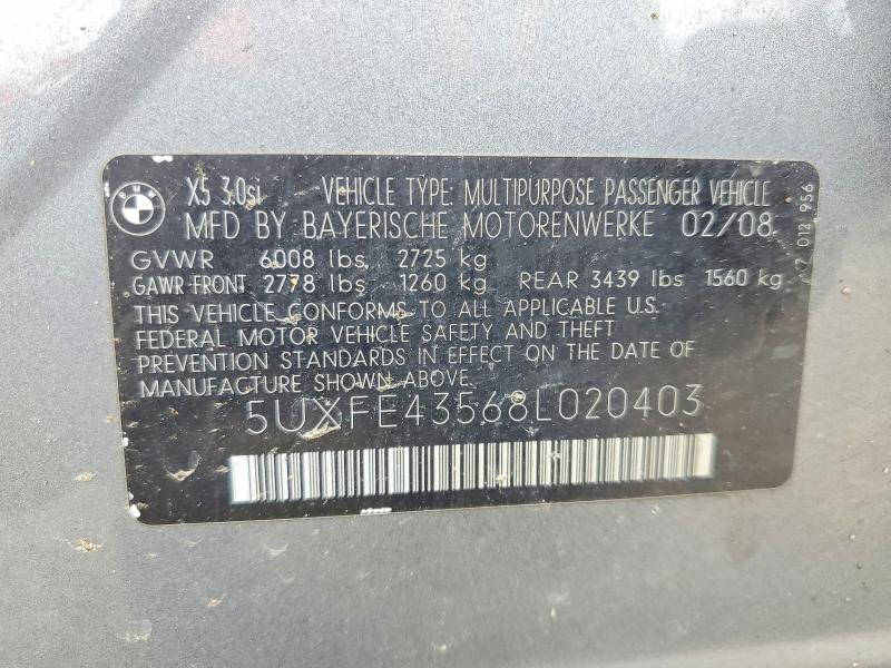 2008 Bmw X5 მანქანა იყიდება აუქციონზე, vin: 5UXFE43568L020403, აუქციონის ნომერი: 47879646