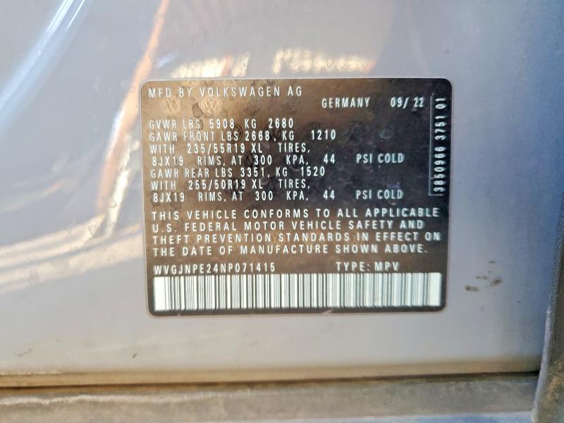 Продажа на аукционе авто 2022 Volkswagen Id.4, vin: WVGJNPE24NP071415, номер лота: 45580296