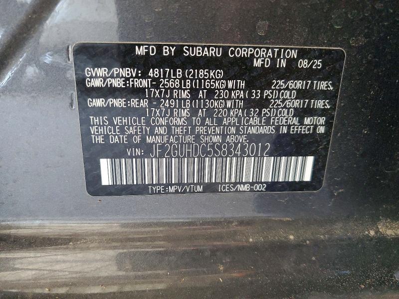2025 Subaru Crosstrek მანქანა იყიდება აუქციონზე, vin: JF2GUHDC5S8343012, აუქციონის ნომერი: 53516006