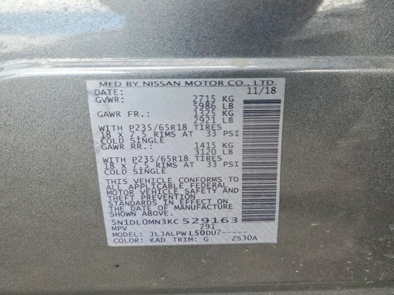 Aukcja sprzedaży 2019 Infiniti Qx60, vin: 5N1DL0MN3KC529163, numer aukcji: 46187506