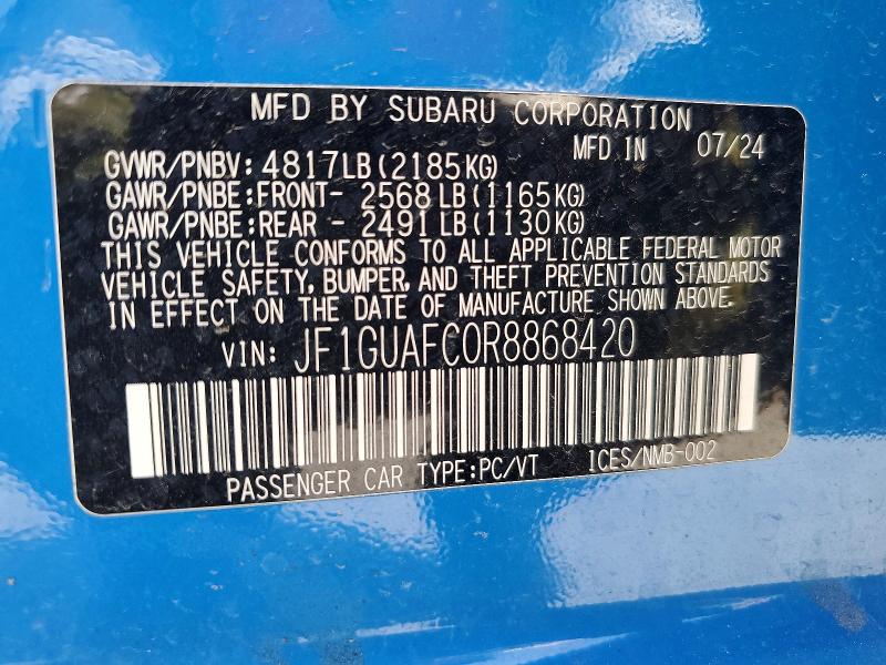 Продажа на аукционе авто 2024 Subaru Impreza, vin: JF1GUAFC0R8868420, номер лота: 47252486