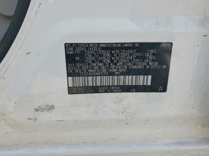 41784026 :رقم المزاد ، 2T3ZF4DV0AW017767 vin ، 2010 Toyota Rav4 مزاد بيع