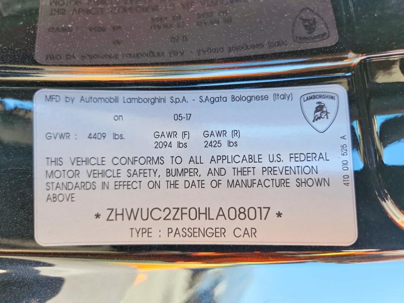 Aukcja sprzedaży 2017 Lamborghini Huracan, vin: ZHWUC2ZF0HLA08017, numer aukcji: 46860686