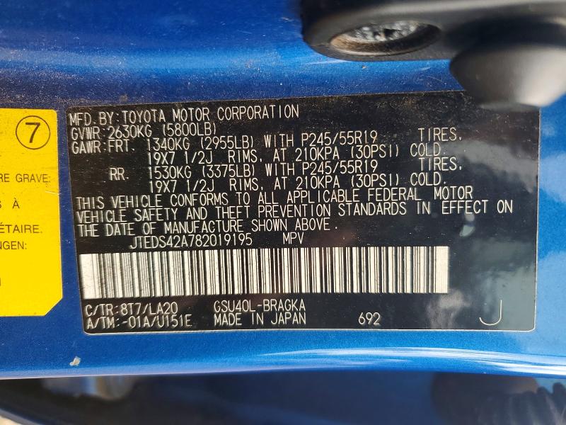 Aukcja sprzedaży 2008 Toyota Highlander, vin: JTEDS42A782019195, numer aukcji: 47289986