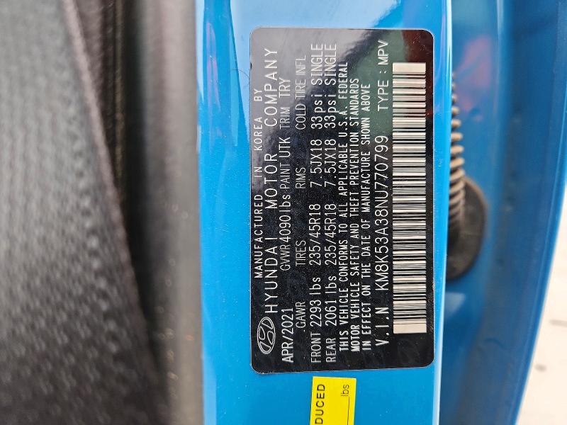 2022 Hyundai Kona მანქანა იყიდება აუქციონზე, vin: KM8K53A38NU770799, აუქციონის ნომერი: 45828836