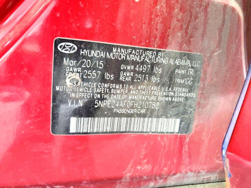 2015 Hyundai Sonata მანქანა იყიდება აუქციონზე, vin: 5NPE24AF0FH210782, აუქციონის ნომერი: 46278436