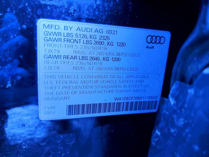 Aukcja sprzedaży 2021 Audi Q3, vin: WA1DECF38M1115526, numer aukcji: 41715156