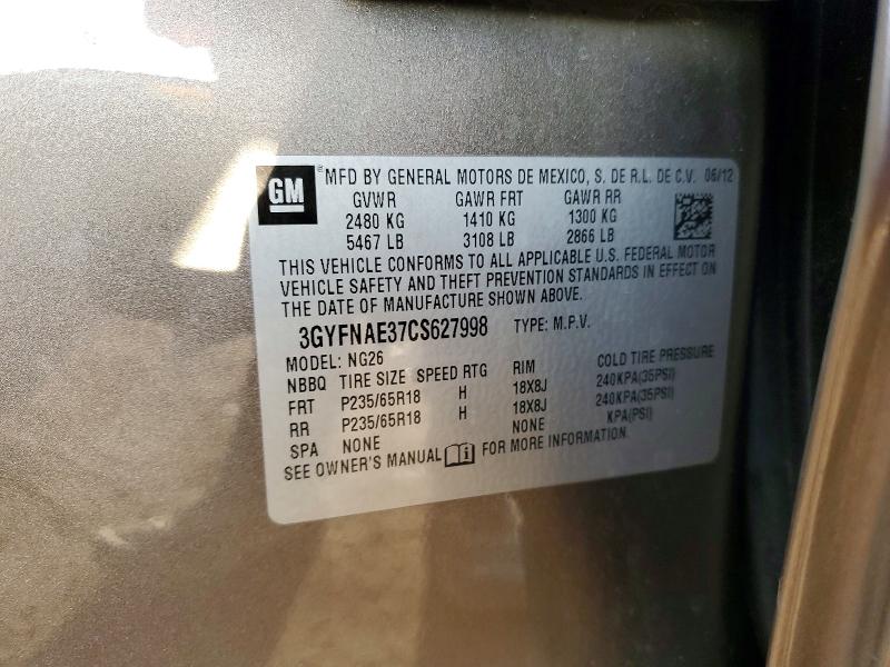 2012 Cadillac Srx მანქანა იყიდება აუქციონზე, vin: 3GYFNAE37CS627998, აუქციონის ნომერი: 47121296