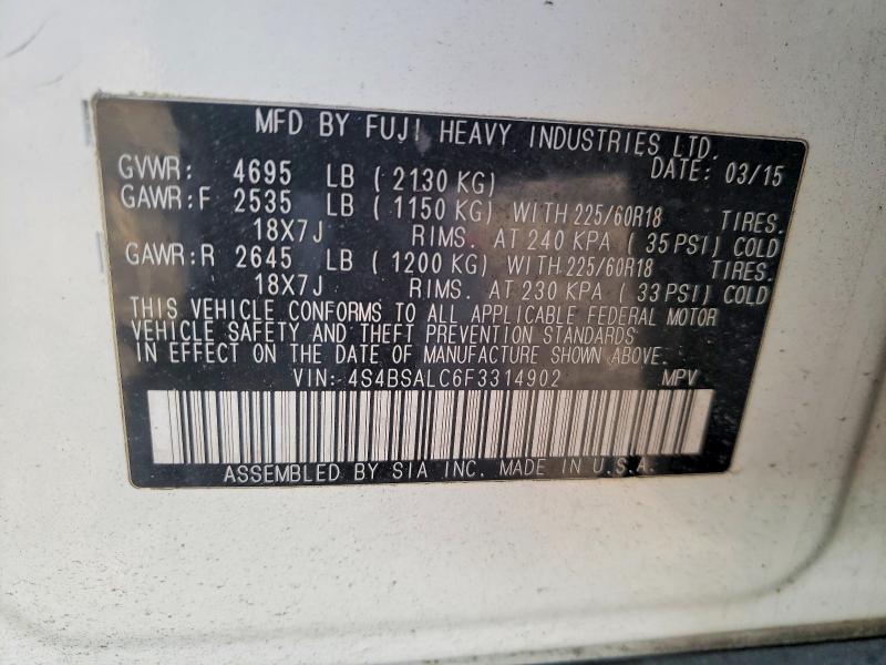 Продажа на аукционе авто 2015 Subaru Outback, vin: 4S4BSALC6F3314902, номер лота: 46698756