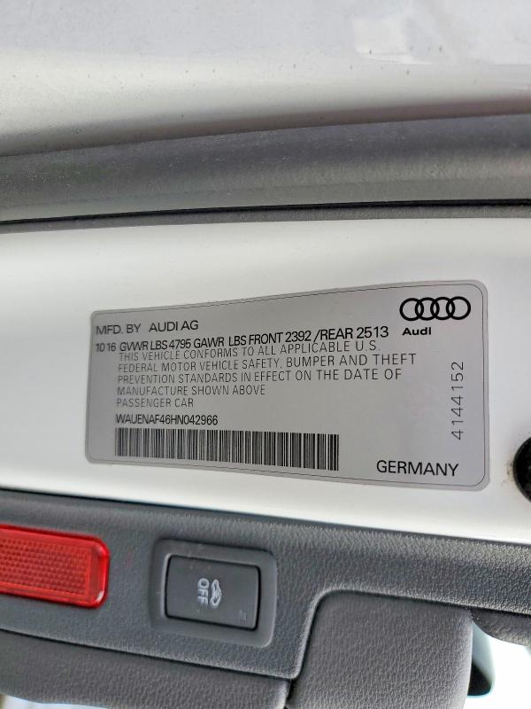 Aukcja sprzedaży 2017 Audi A4, vin: WAUENAF46HN042966, numer aukcji: 47363986