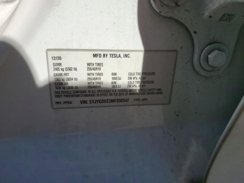41962066 :رقم المزاد ، 5YJYGDEE3MF090942 vin ، 2021 Tesla Model Y مزاد بيع