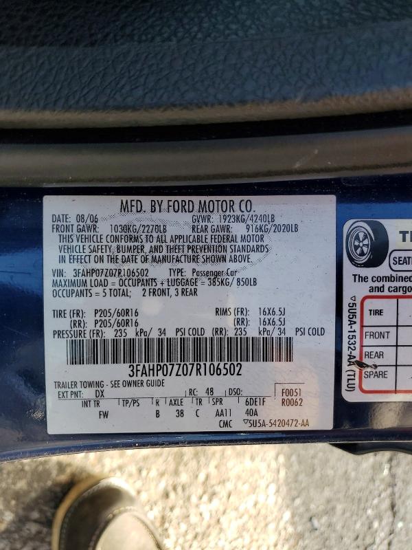 Aukcja sprzedaży 2007 Ford Fusion, vin: 3FAHP07Z07R106502, numer aukcji: 47062616