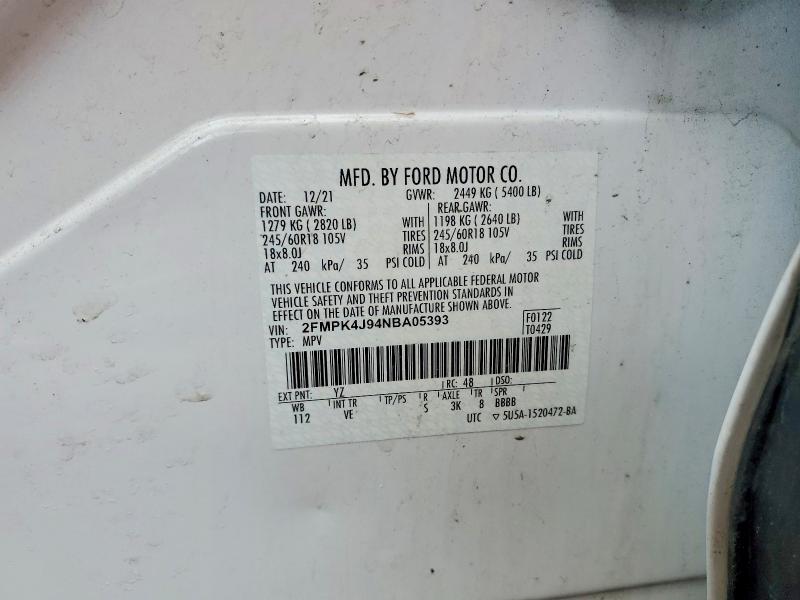 2022 Ford Edge მანქანა იყიდება აუქციონზე, vin: 2FMPK4J94NBA05393, აუქციონის ნომერი: 41754336