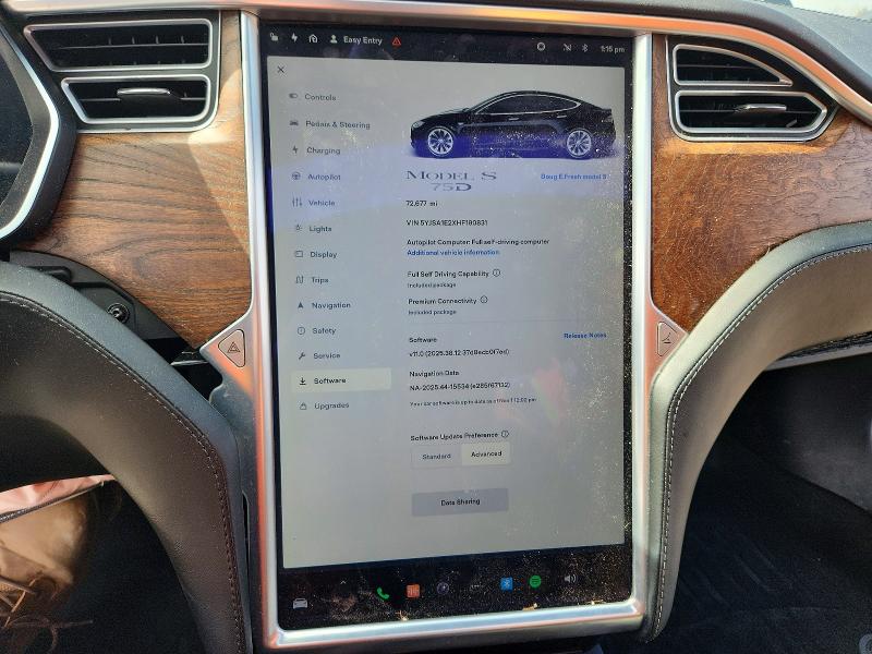 Продаж на аукціоні авто 2017 Tesla Model S, vin: 5YJSA1E2XHF190831, номер лоту: 45878686