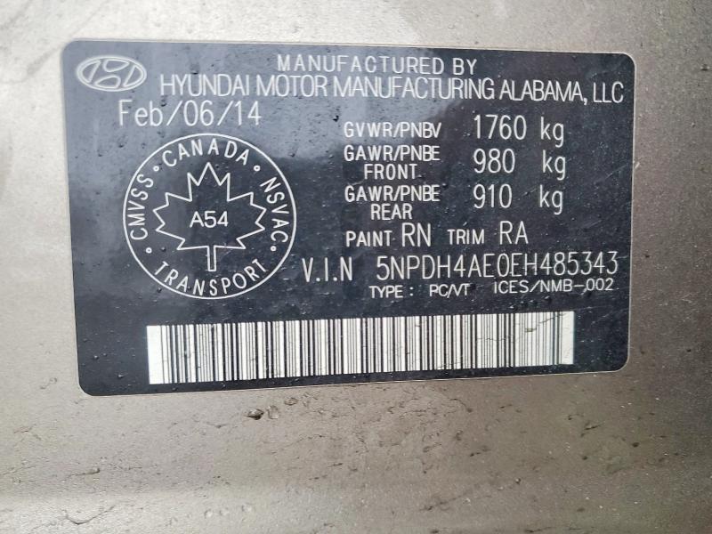 41613186 :رقم المزاد ، 5NPDH4AE0EH485343 vin ، 2014 Hyundai Elantra مزاد بيع