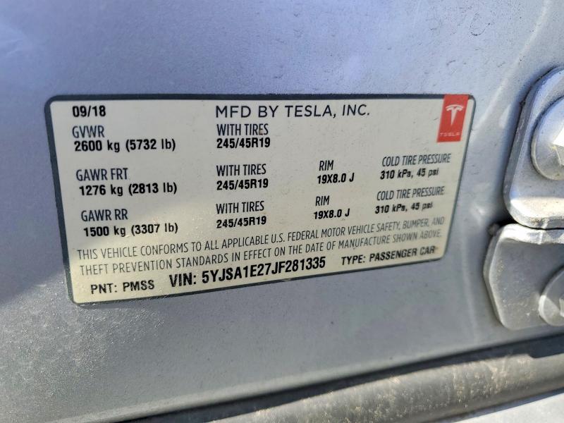 45997856 :رقم المزاد ، 5YJSA1E27JF281335 vin ، 2018 Tesla Model S مزاد بيع