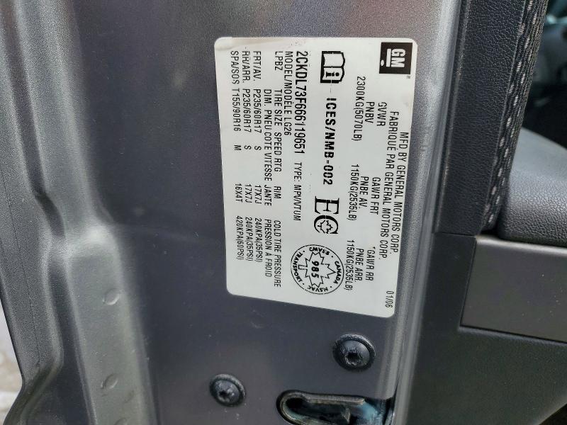2006 Pontiac Torrent მანქანა იყიდება აუქციონზე, vin: 2CKDL73F666119651, აუქციონის ნომერი: 78376085
