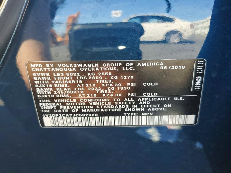 Продажа на аукционе авто 2018 Volkswagen Atlas, vin: 1V2DP2CA7JC592329, номер лота: 47591866