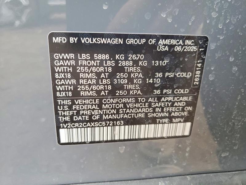 79581905 :رقم المزاد ، 1V2CR2CAXSC572163 vin ، 2025 Volkswagen Atlas مزاد بيع