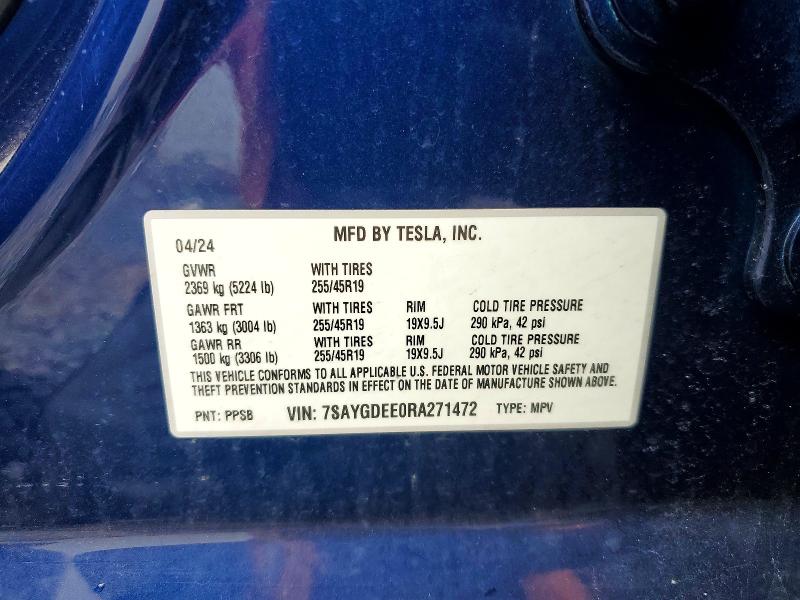 Продажа на аукционе авто 2024 Tesla Model Y, vin: 7SAYGDEE0RA271472, номер лота: 46536436