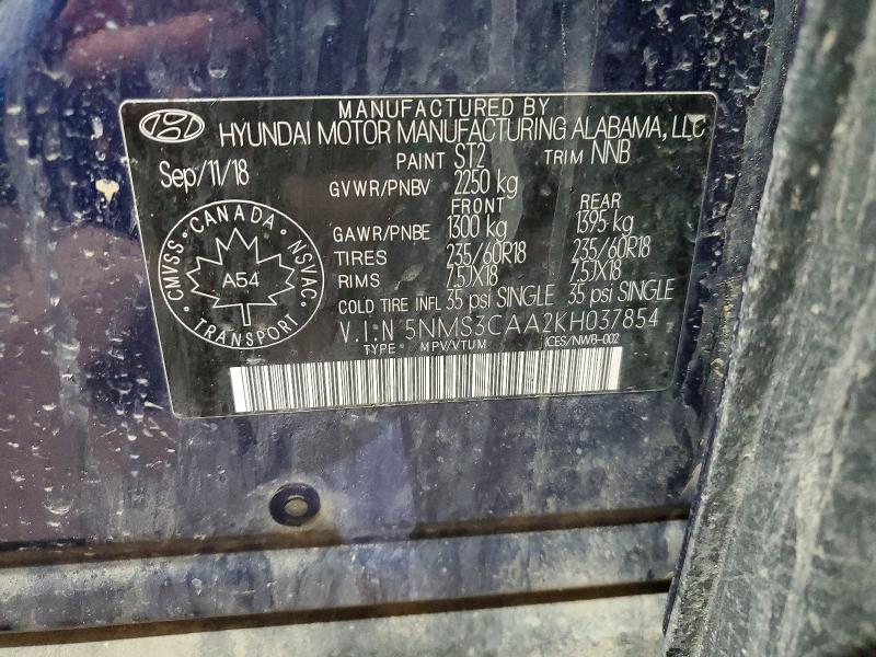 Aukcja sprzedaży 2019 Hyundai Santa Fe, vin: 5NMS3CAA2KH037854, numer aukcji: 79570605