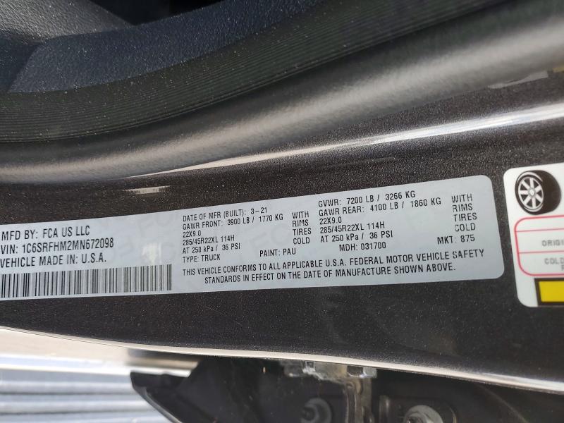 Продажа на аукционе авто 2021 Ram 1500, vin: 1C6SRFHM2MN672098, номер лота: 47097496