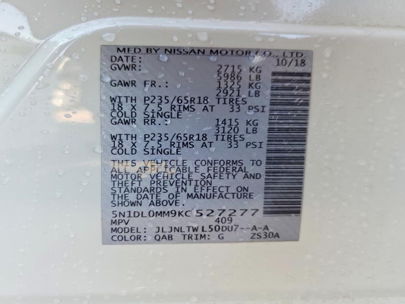48225746 :رقم المزاد ، 5N1DL0MM9KC527277 vin ، 2019 Infiniti Qx60 مزاد بيع