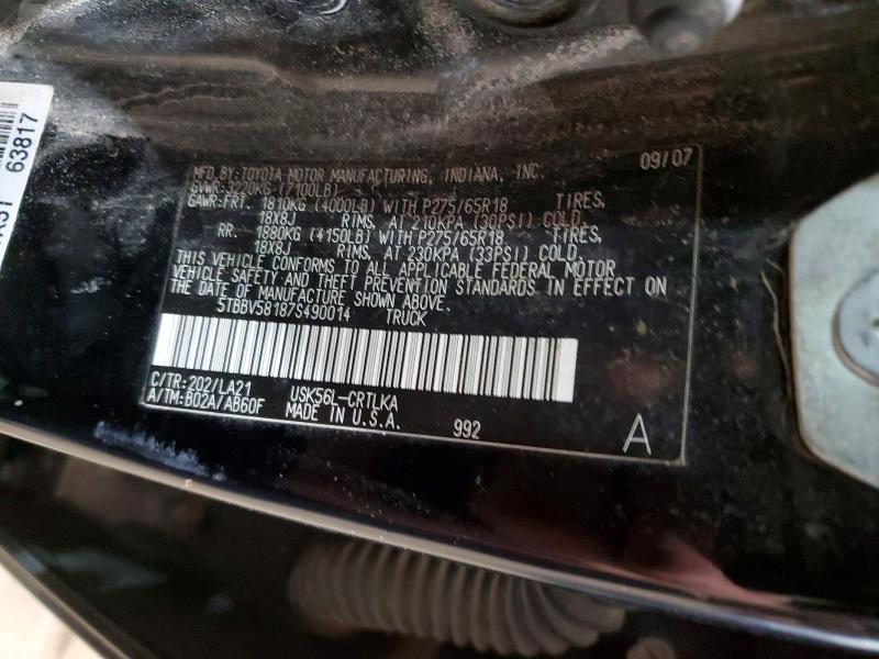 78698765 :رقم المزاد ، 5TBBV58187S490014 vin ، 2007 Toyota Tundra مزاد بيع