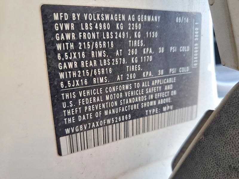 Aukcja sprzedaży 2015 Volkswagen Tiguan, vin: WVGBV7AX0FW526869, numer aukcji: 47402116